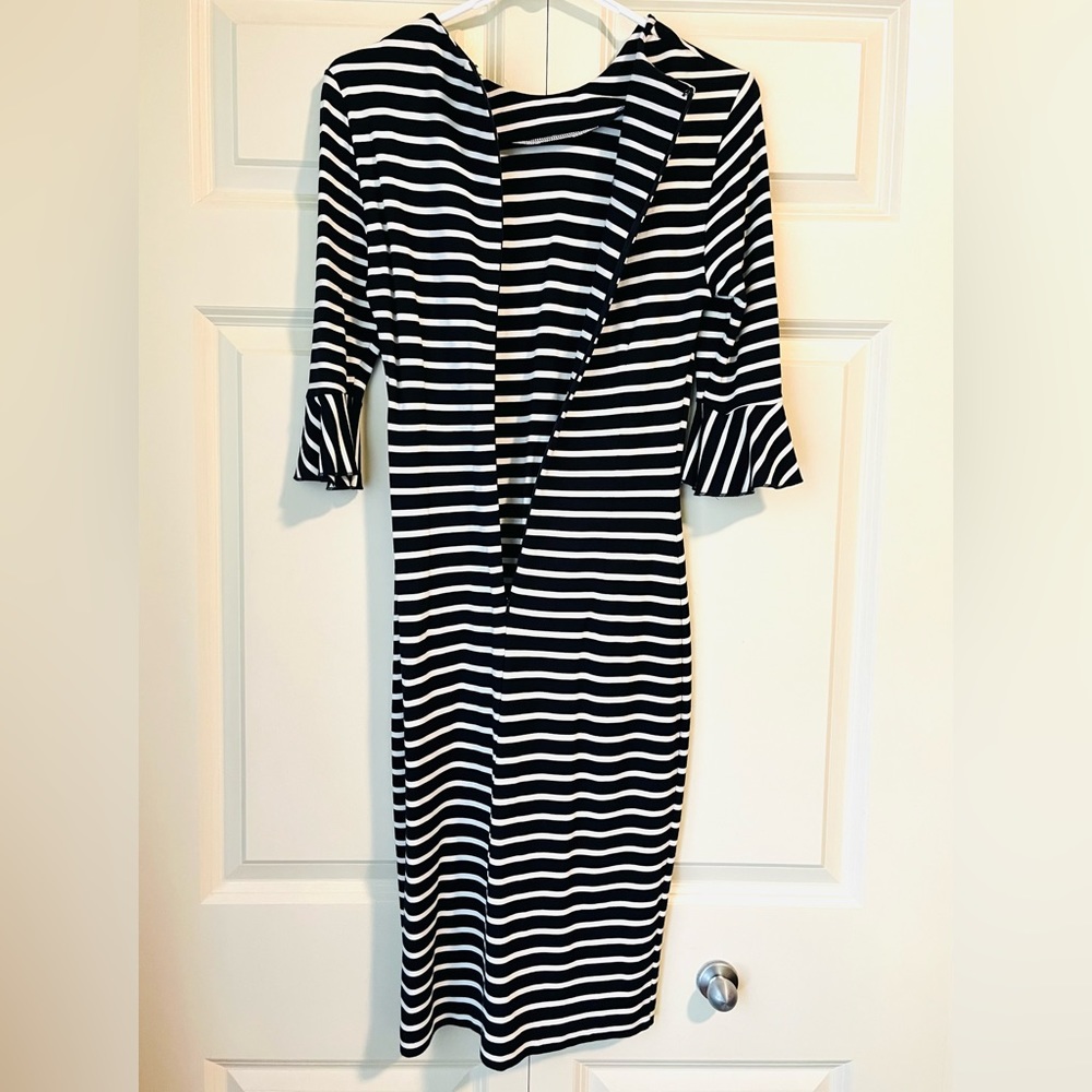 Banana Republic Casual Women Stripes Dress Solid Cotton Spandex size 4 Navy WHT - Picture 3 of 16
